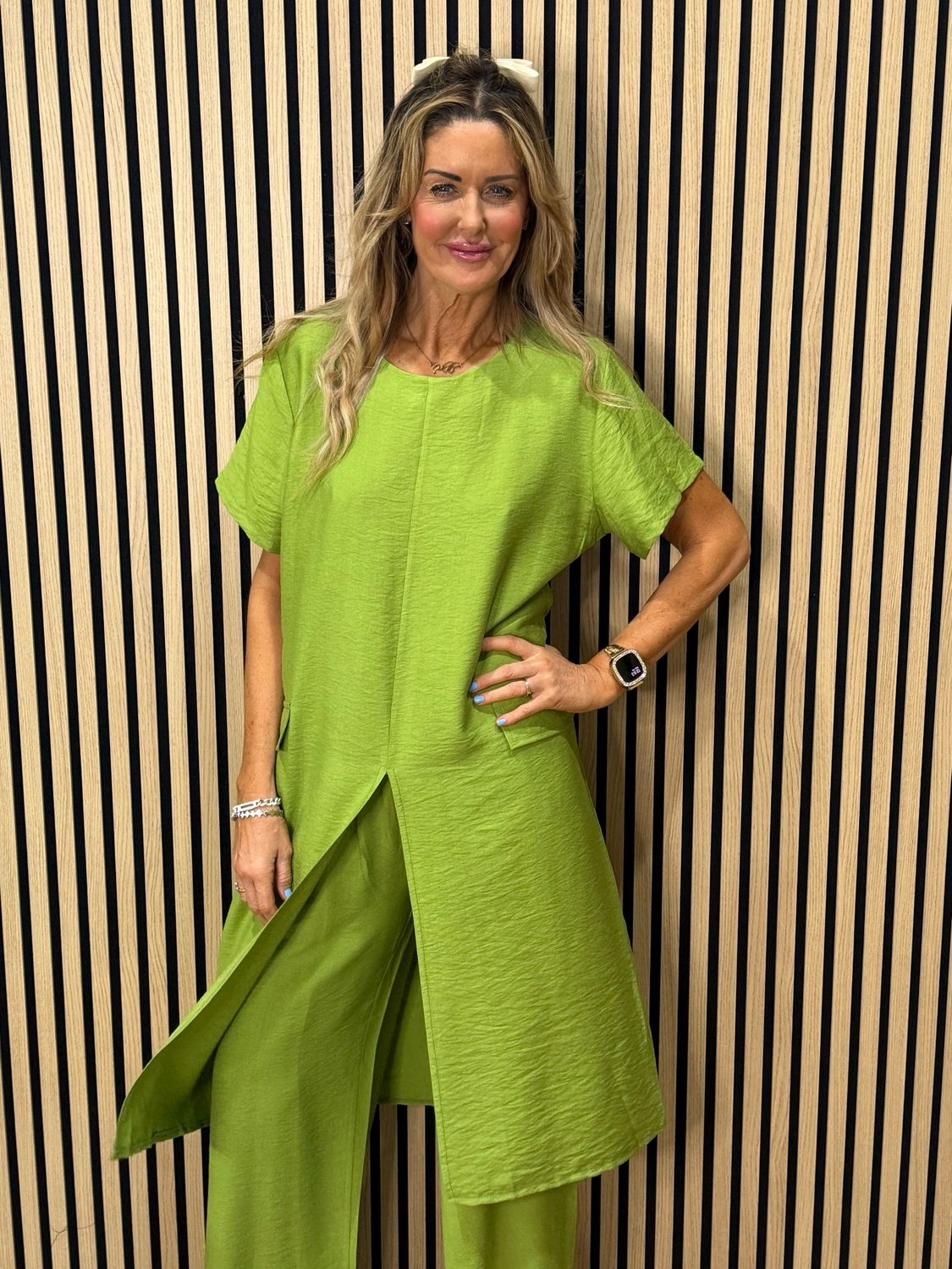 Longline Top &amp; Trouser Suit Set - Lime