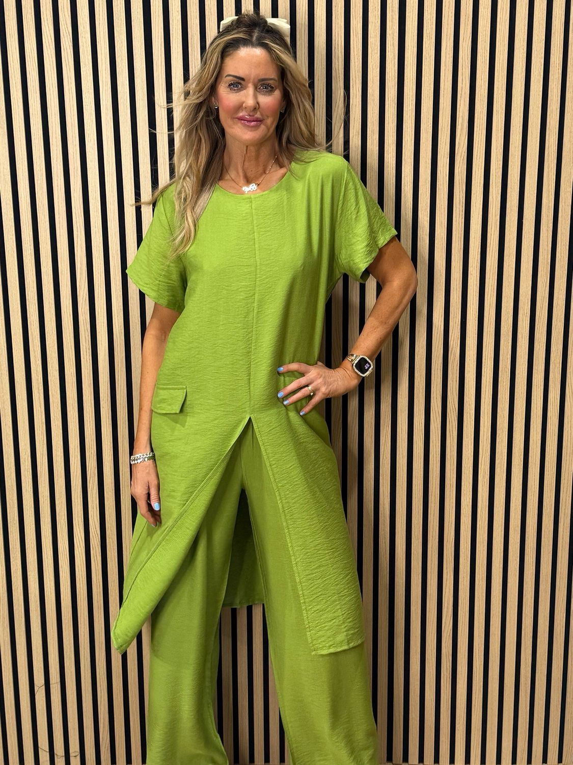 Longline Top &amp; Trouser Suit Set - Lime