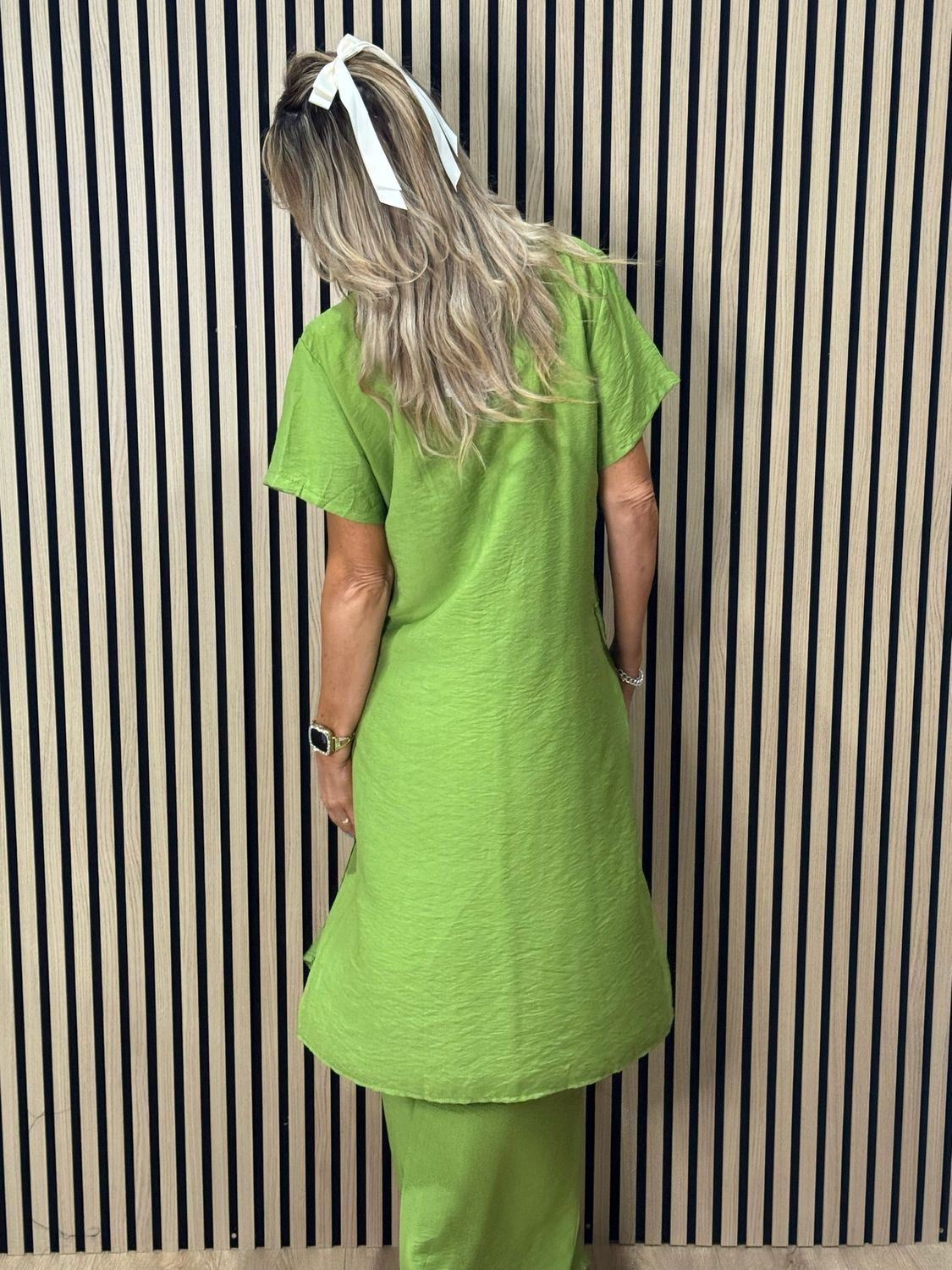 Longline Top &amp; Trouser Suit Set - Lime