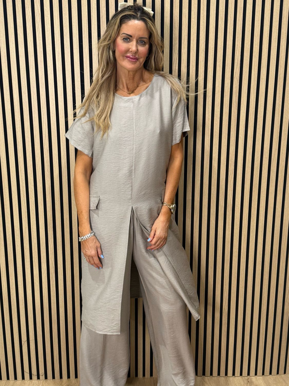 Longline Top &amp; Trouser Set - Taupe