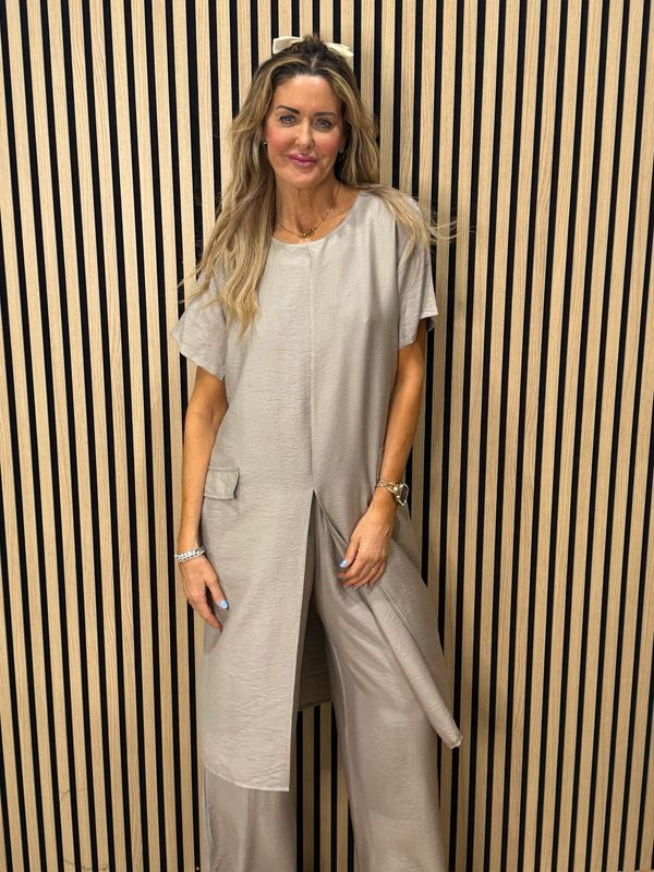 Longline Top &amp; Trouser Set - Taupe