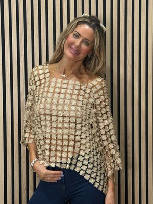 Floral Lace Overlay Top - Gold