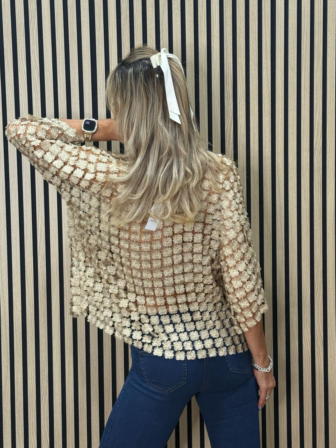 Floral Lace Overlay Top - Gold