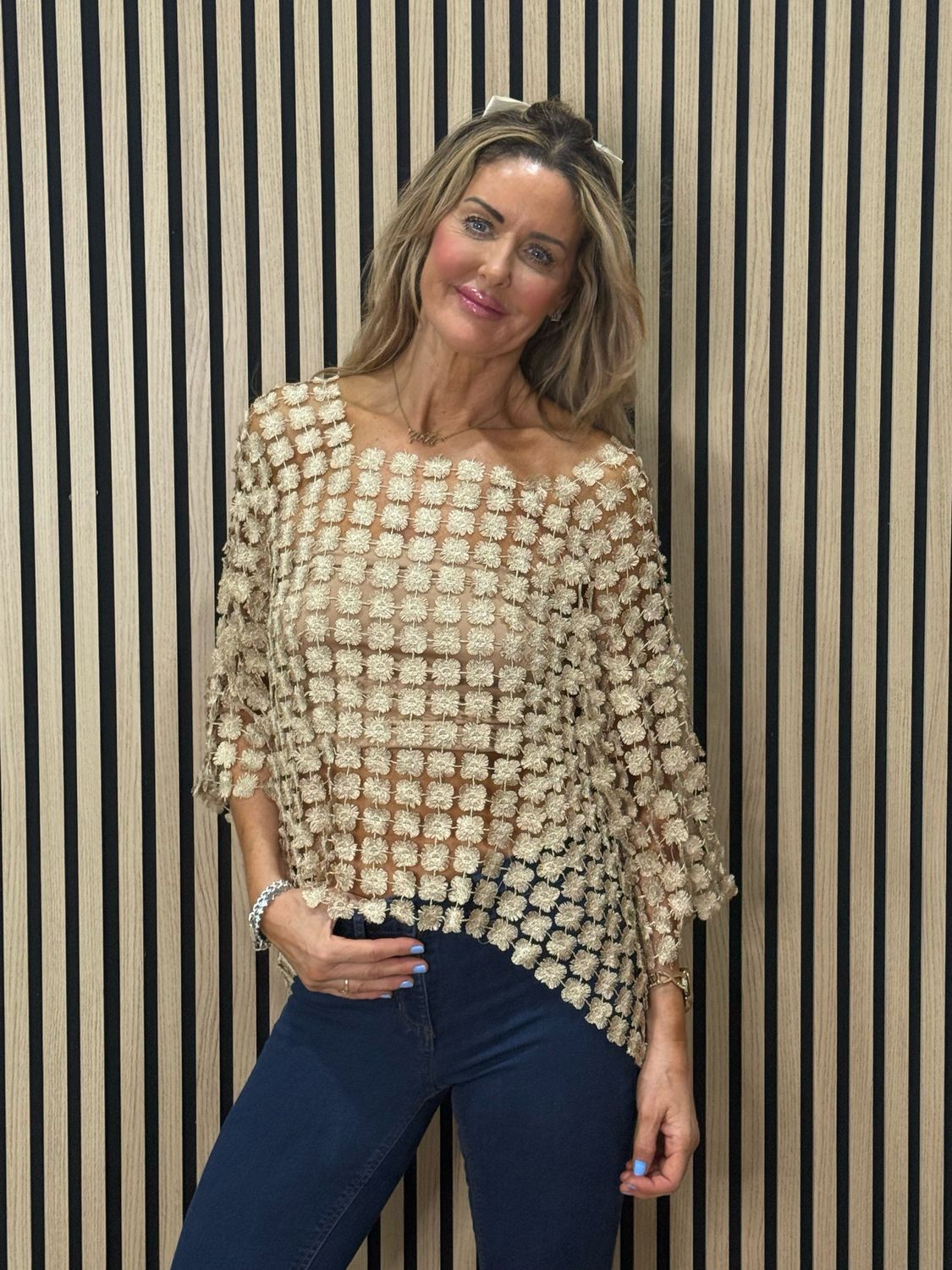 Floral Lace Overlay Top - Gold