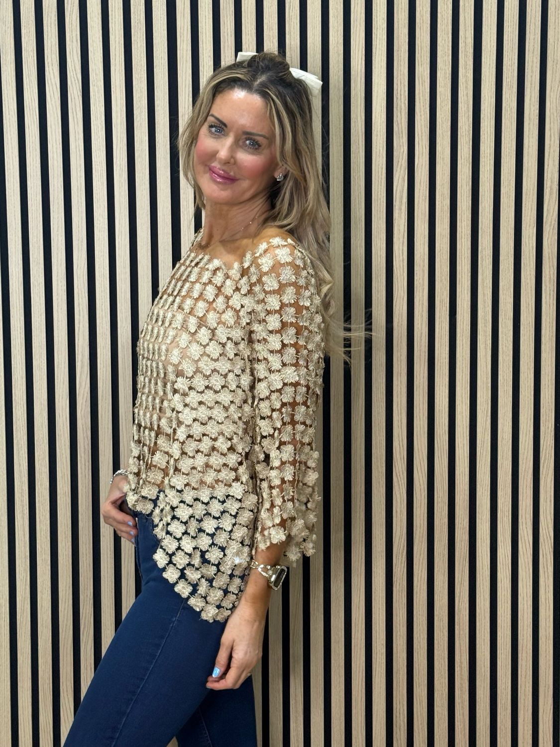 Floral Lace Overlay Top - Gold