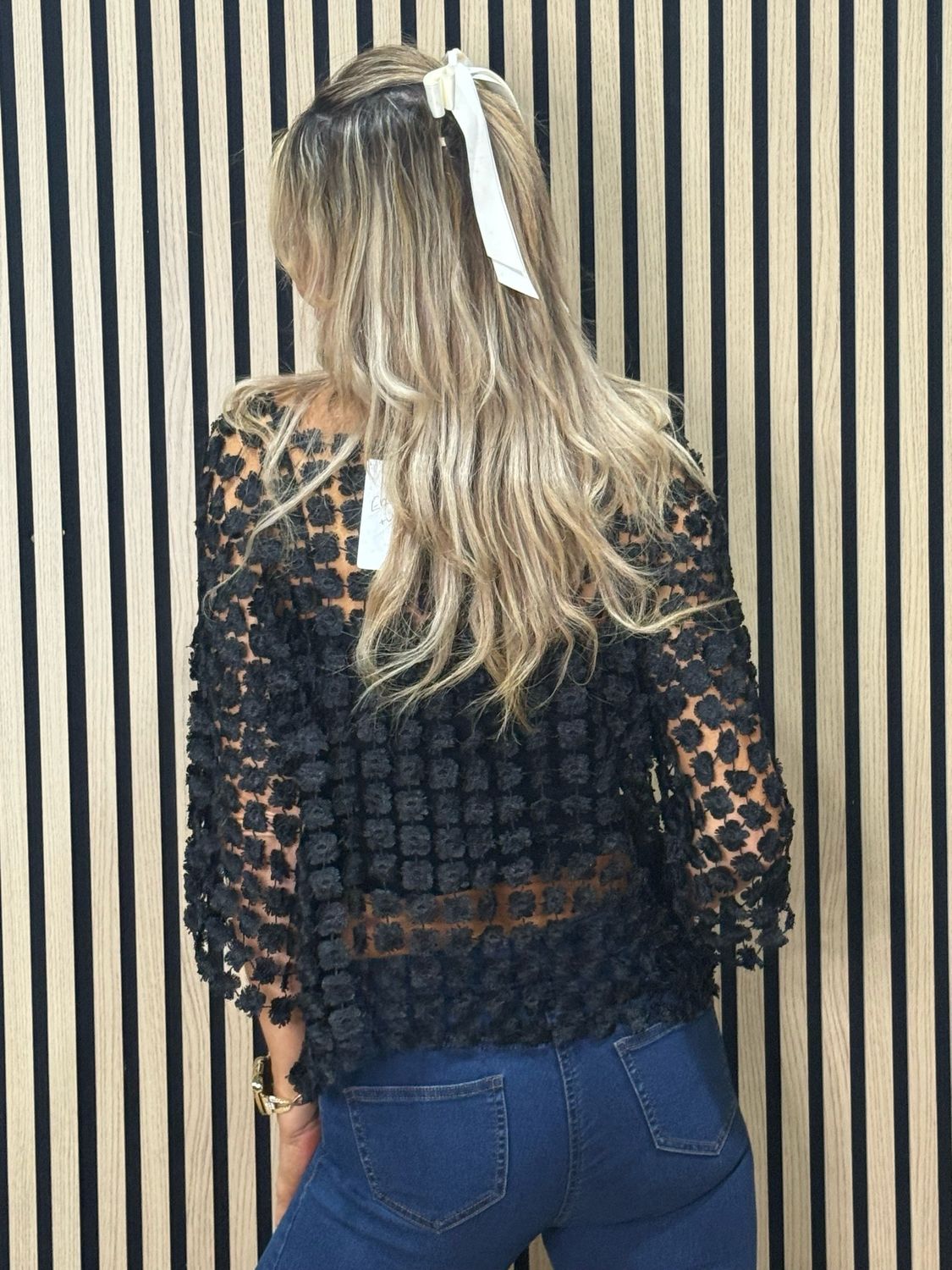 Floral Lace Overlay Top - Black