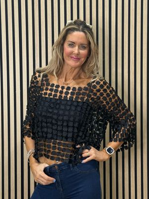 Floral Lace Overlay Top - Black