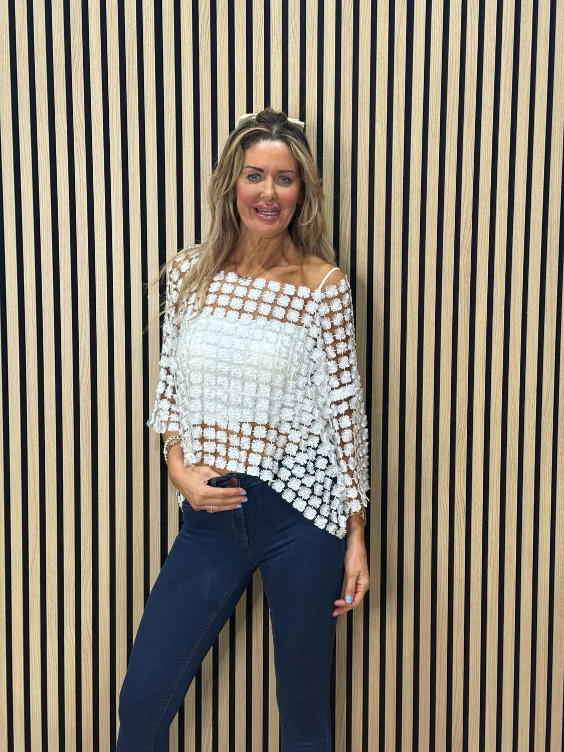 Floral Lace Overlay Top - White