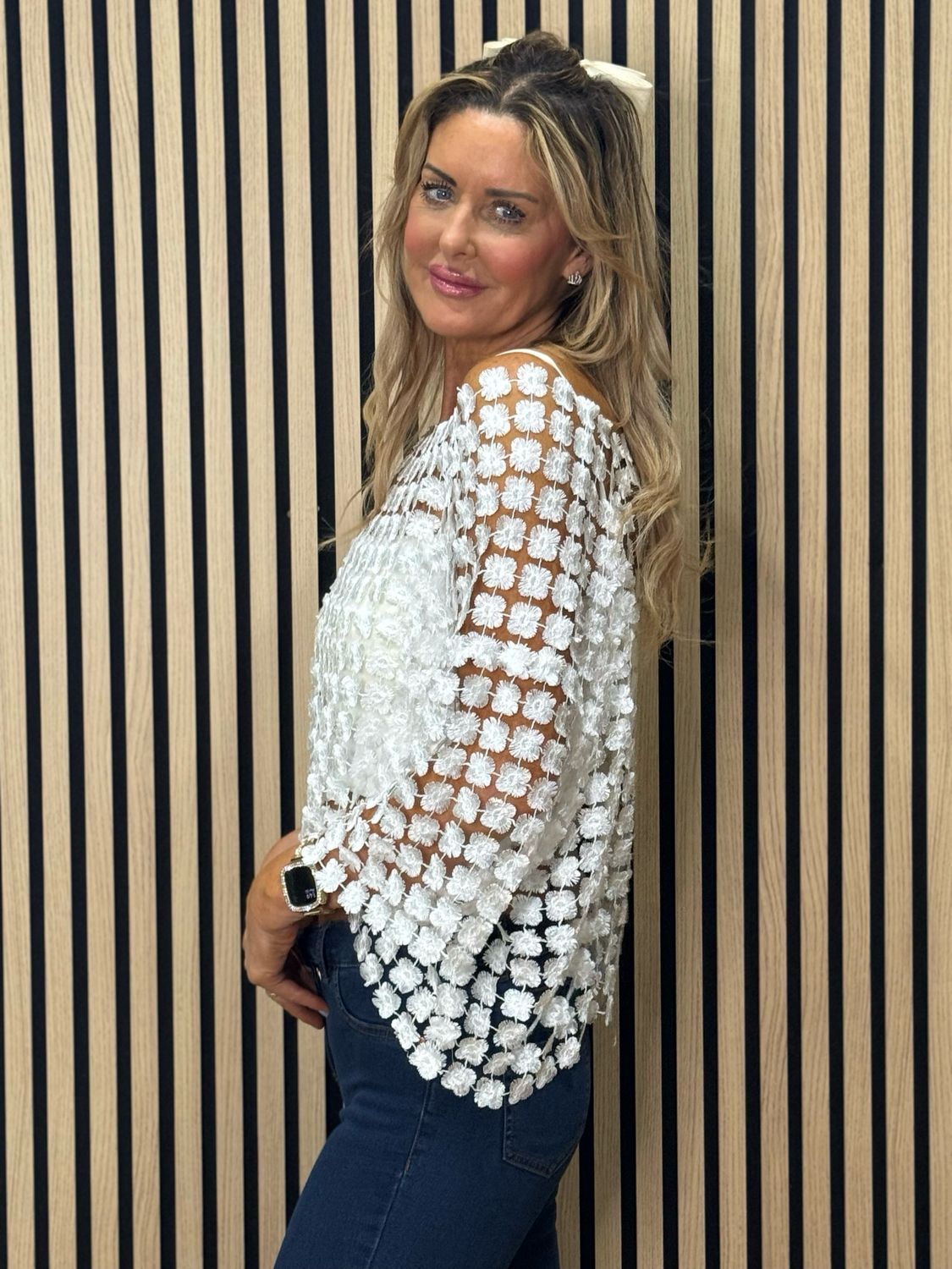 Floral Lace Overlay Top - White