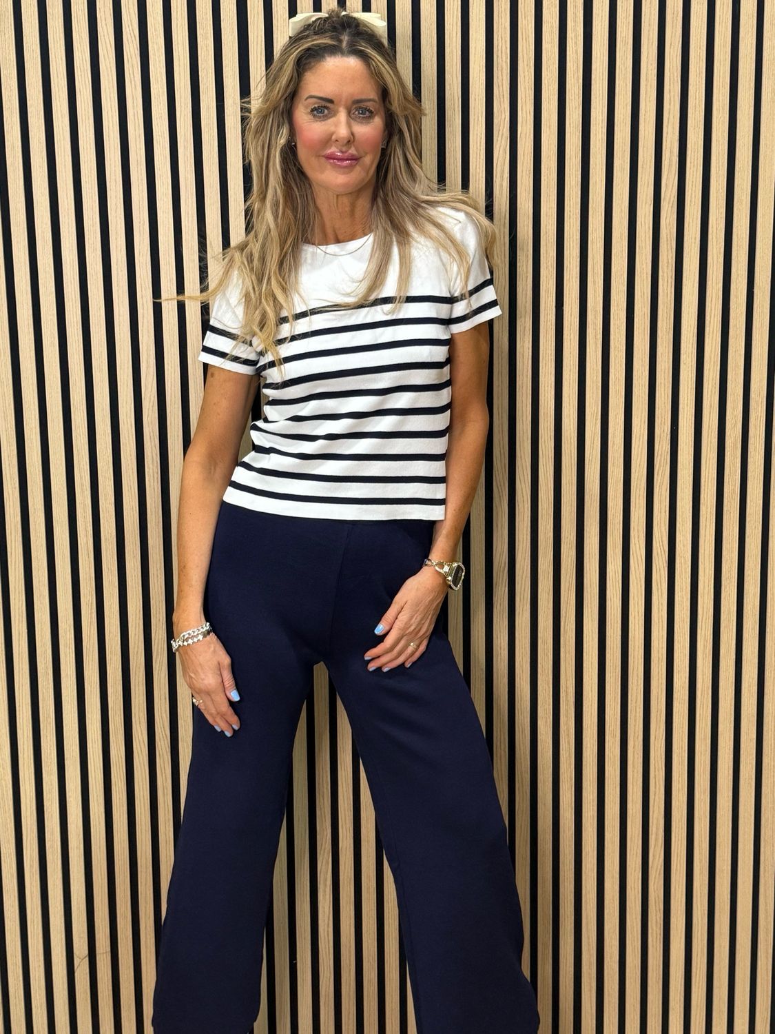 Amora Stripe Lounge Set - White/Navy