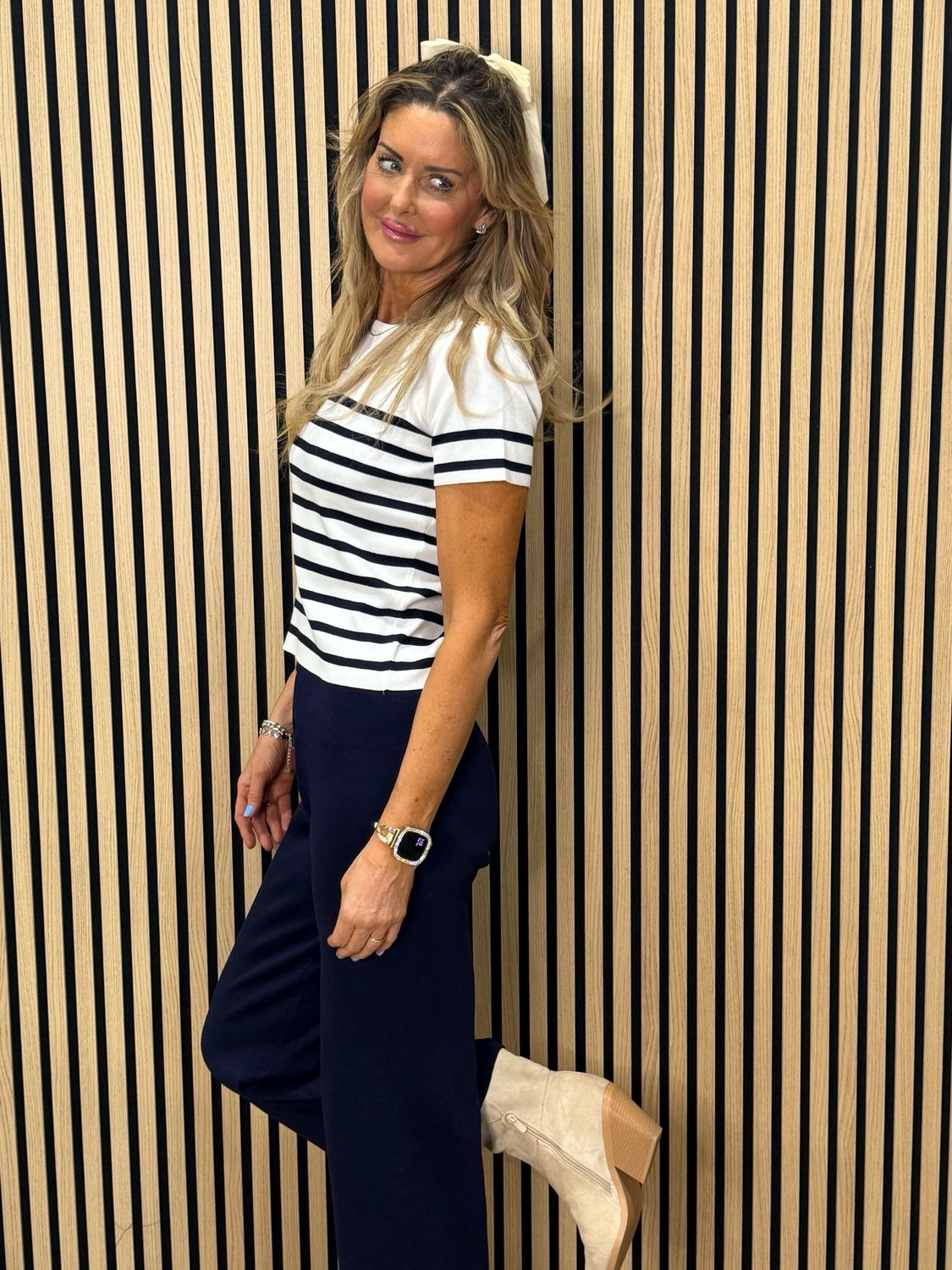 Amora Stripe Lounge Set - White/Navy