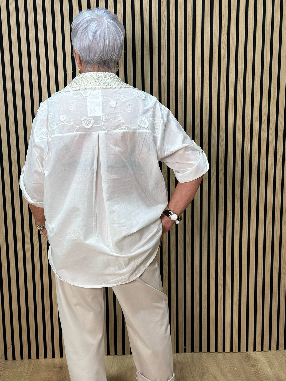 Cotton Embroidered Lace Trim Trim Shirt