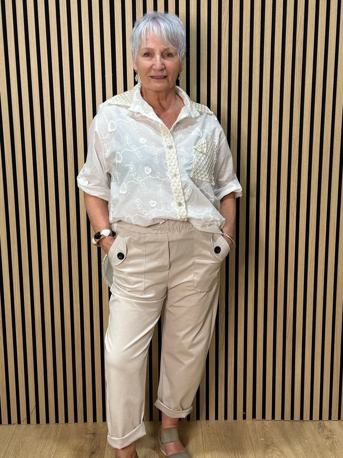 Cotton Embroidered Lace Trim Trim Shirt