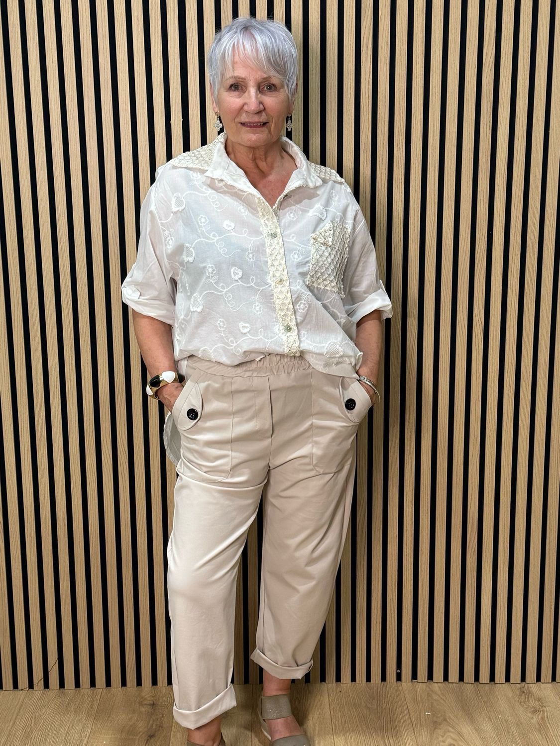 Cotton Embroidered Lace Trim Trim Shirt