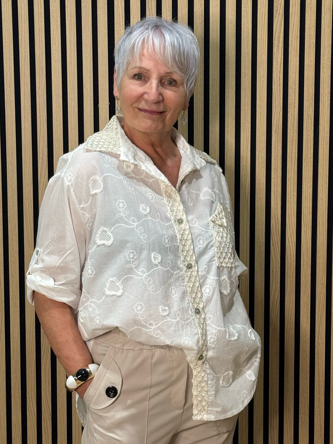 Cotton Embroidered Lace Trim Trim Shirt