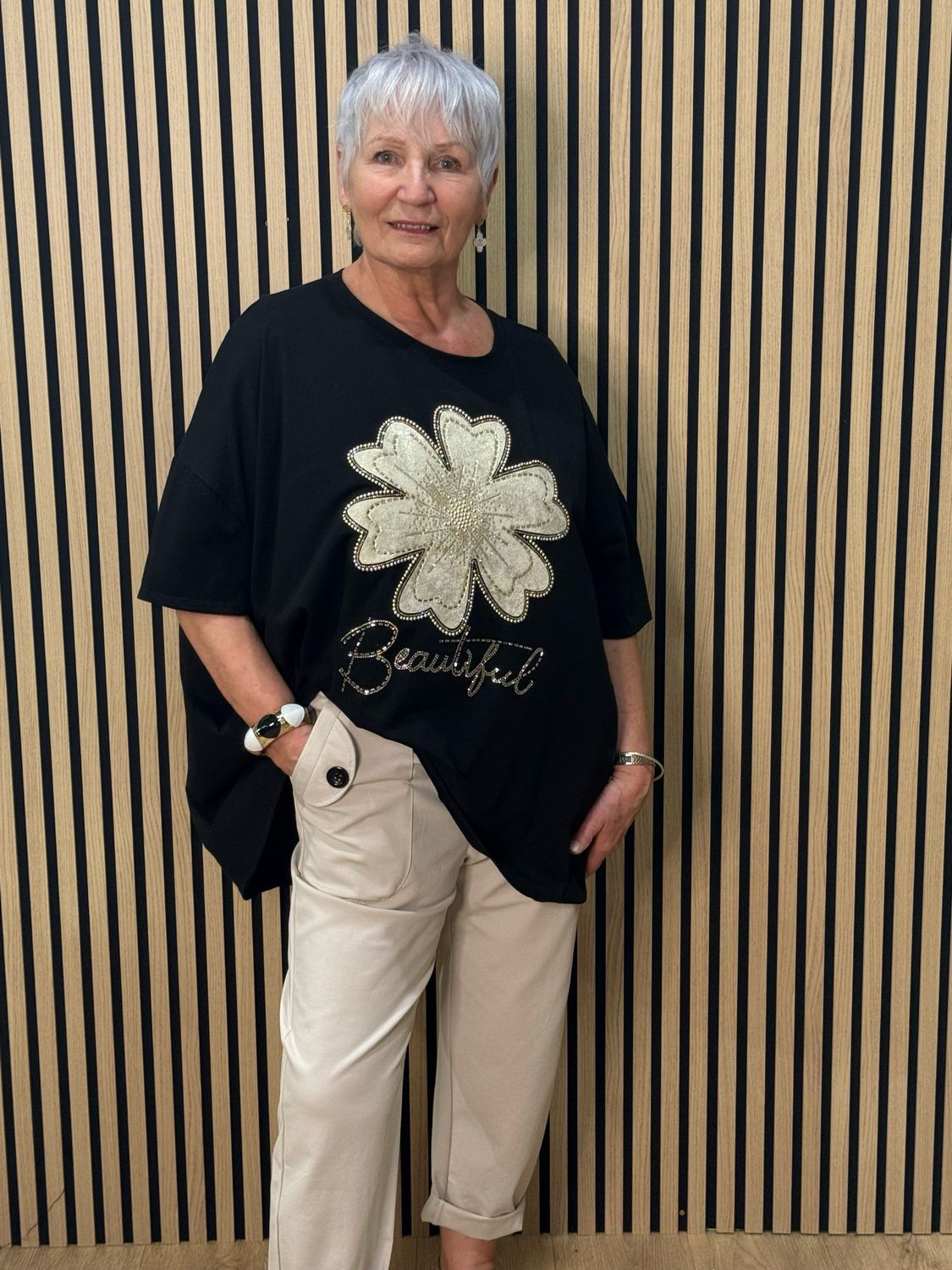 Embellished Flower Top - Black