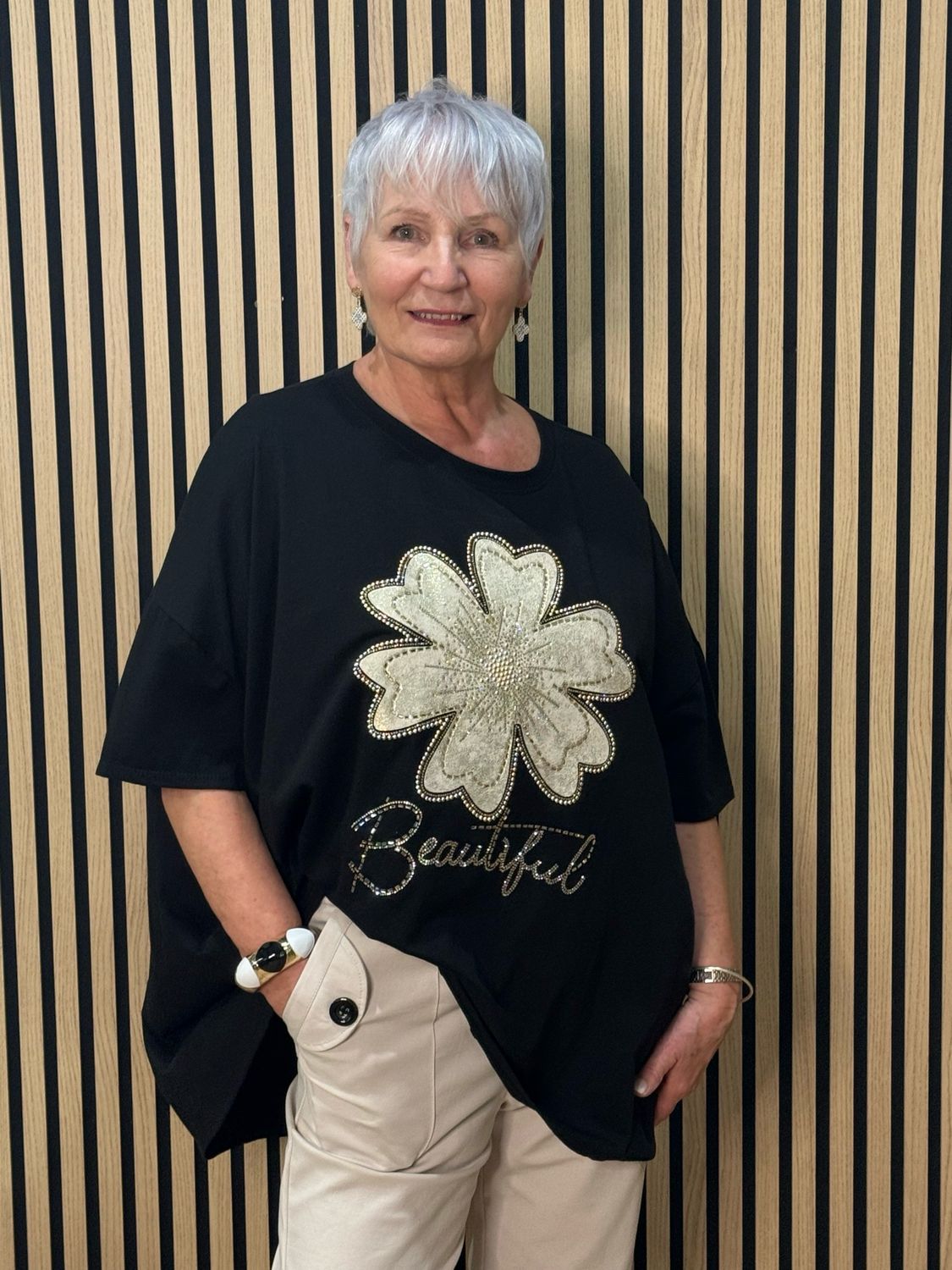 Embellished Flower Top - Black