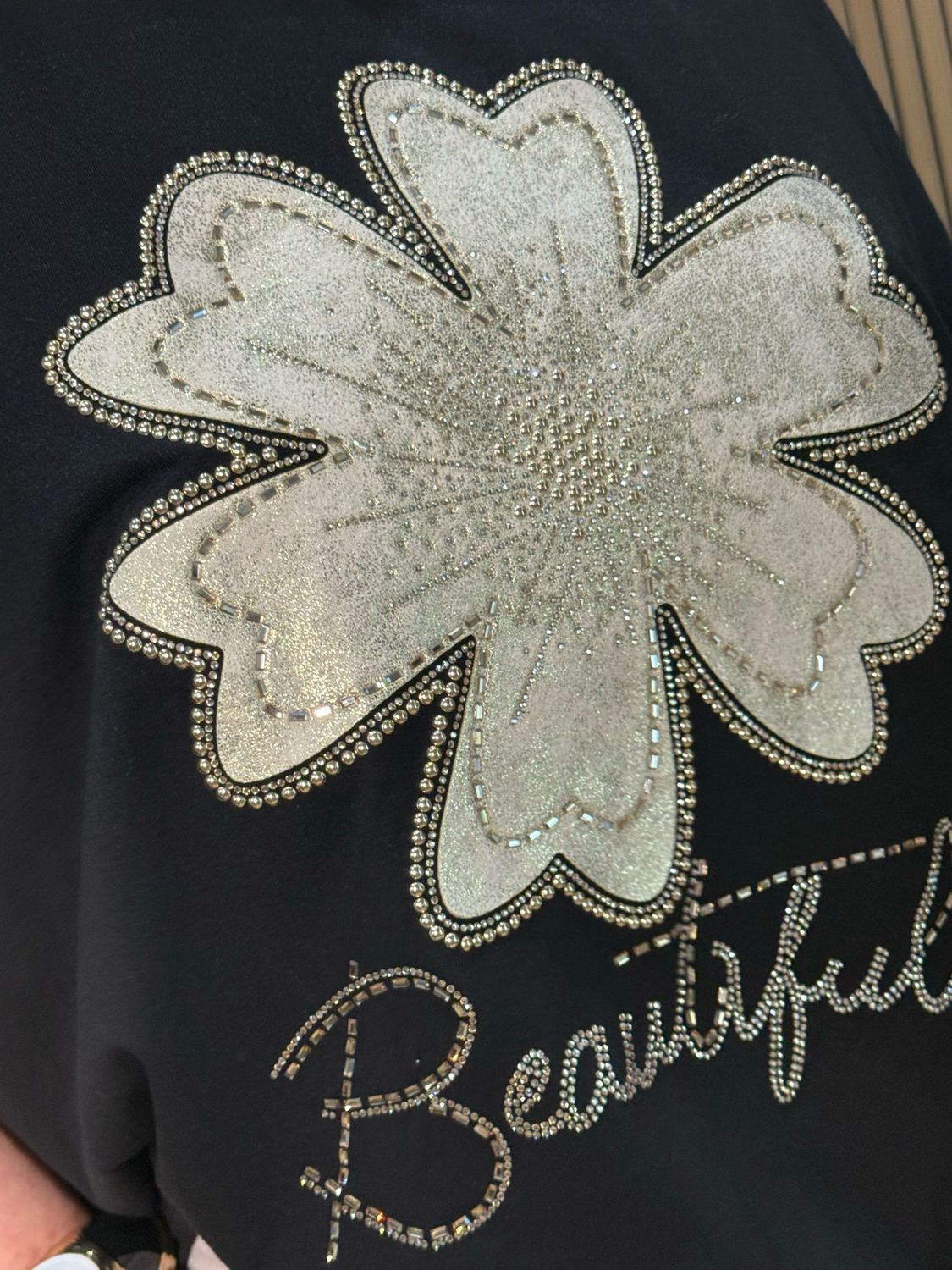 Embellished Flower Top - Black