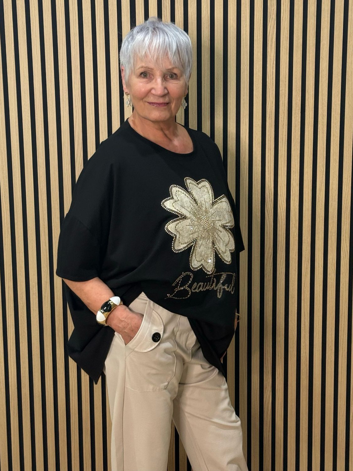 Embellished Flower Top - Black