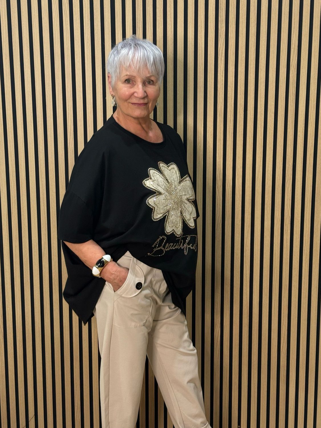 Embellished Flower Top - Black