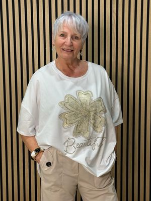 Embellished Flower Top - White