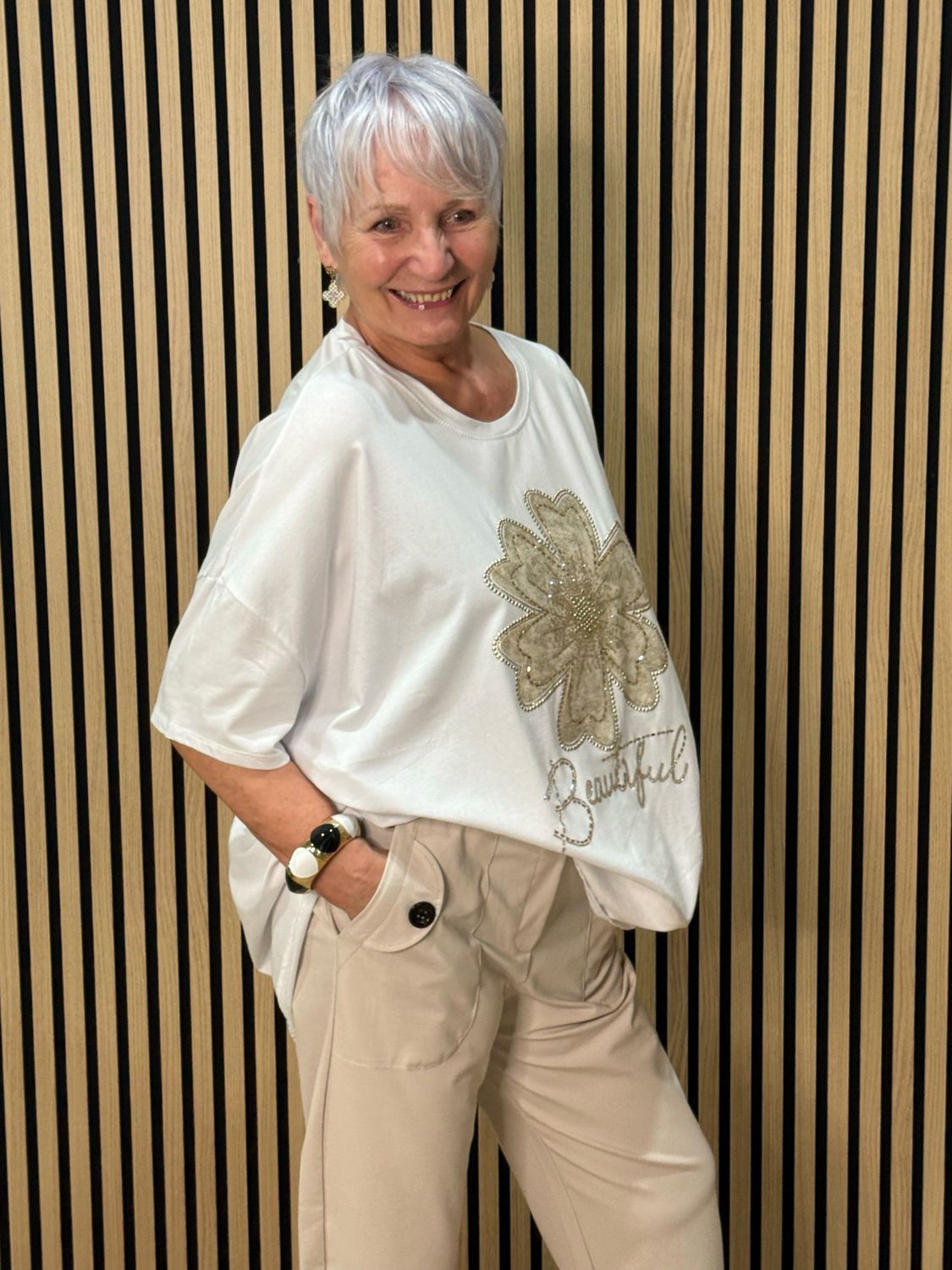 Embellished Flower Top - White