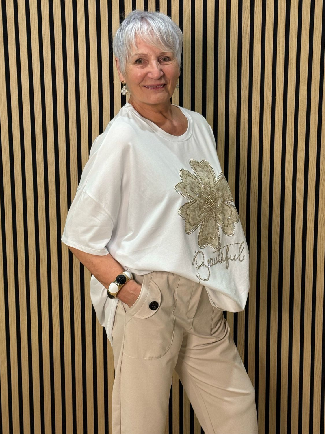 Embellished Flower Top - White