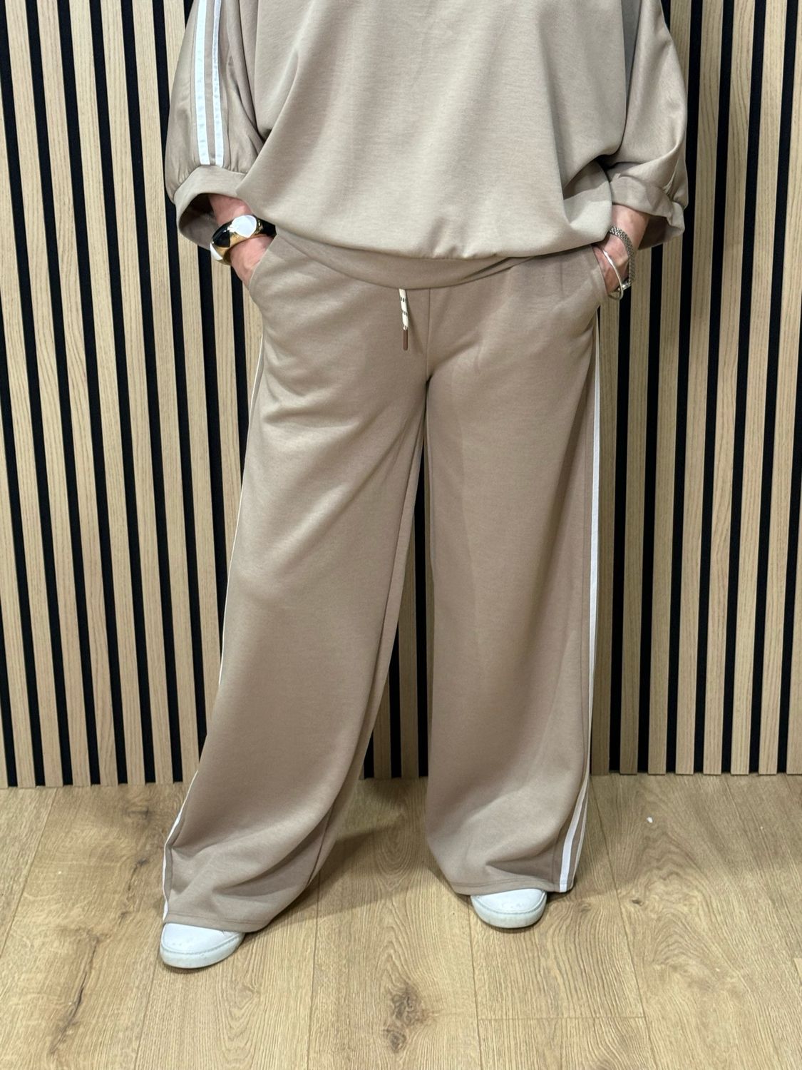 Sport Luxe Stripe Co-Ord Set - Taupe