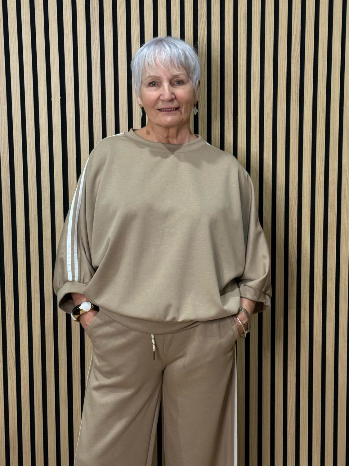 Sport Luxe Stripe Co-Ord Set - Taupe