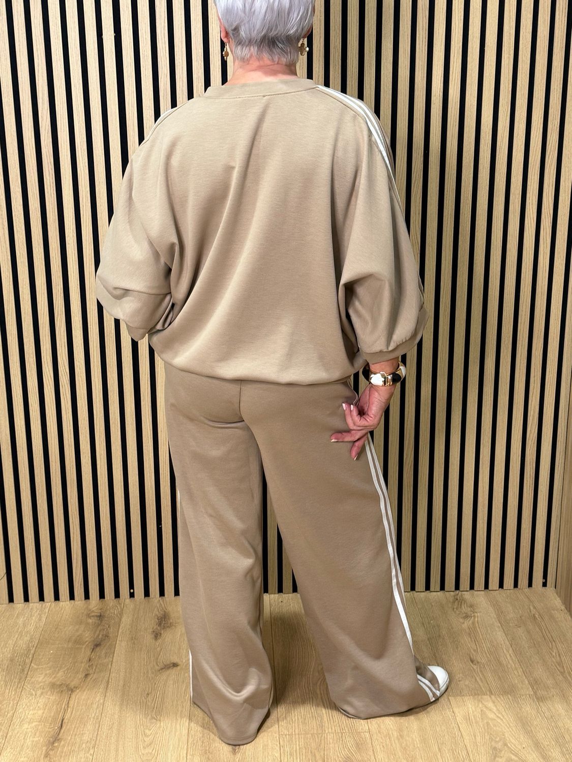 Sport Luxe Stripe Co-Ord Set - Taupe