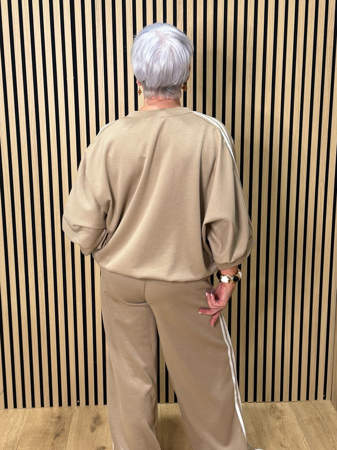 Sport Luxe Stripe Co-Ord Set - Taupe