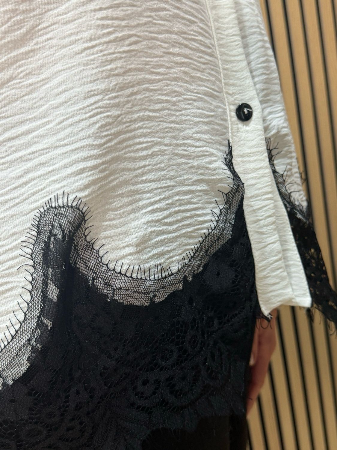 Lace Trim Button Shirt - White