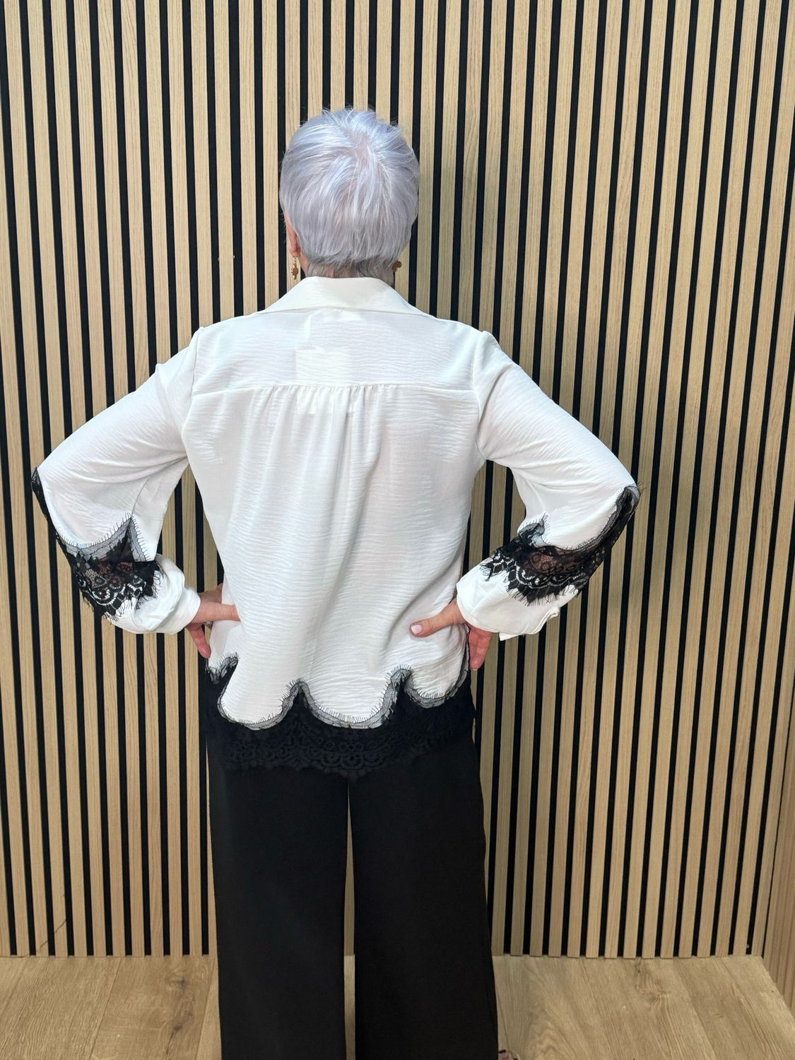 Lace Trim Button Shirt - White