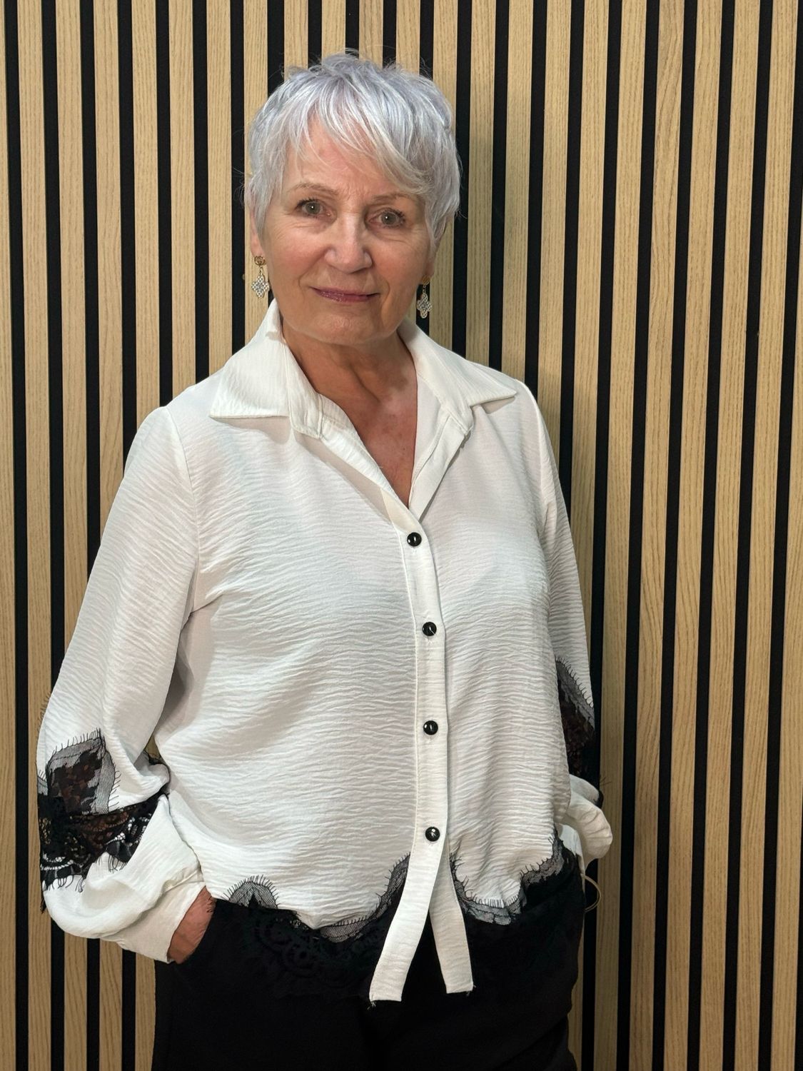 Lace Trim Button Shirt - White