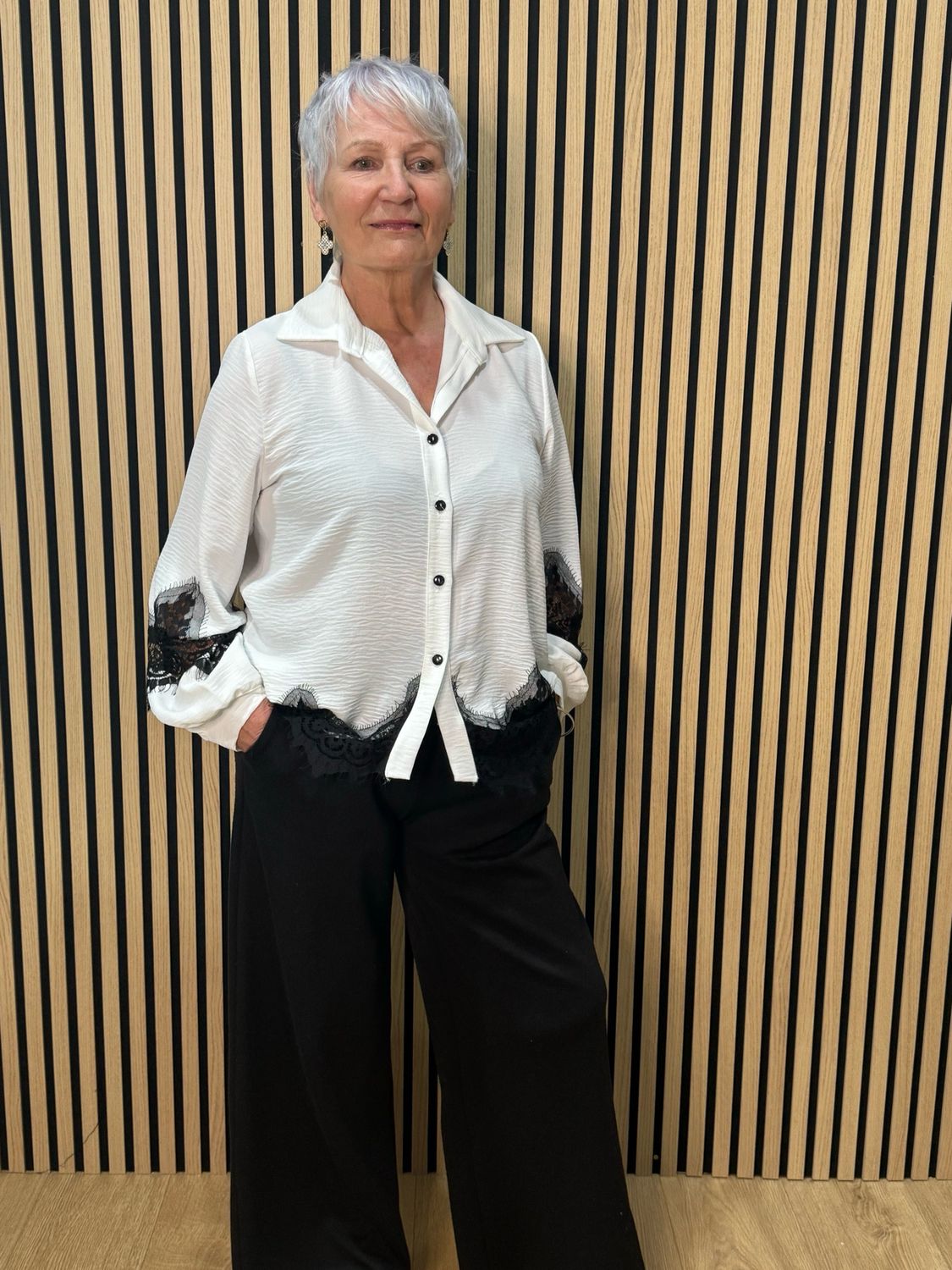 Lace Trim Button Shirt - White