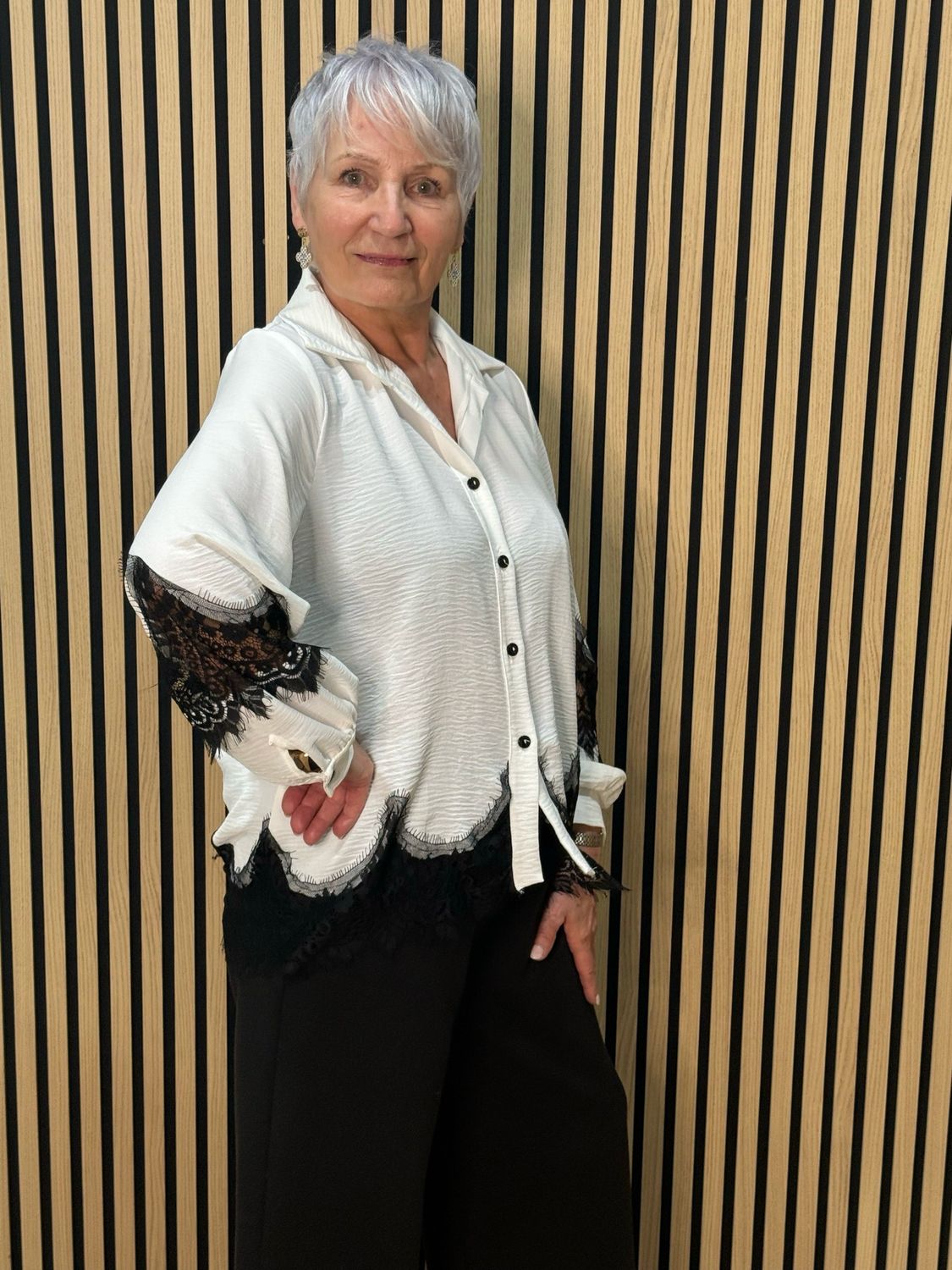 Lace Trim Button Shirt - White