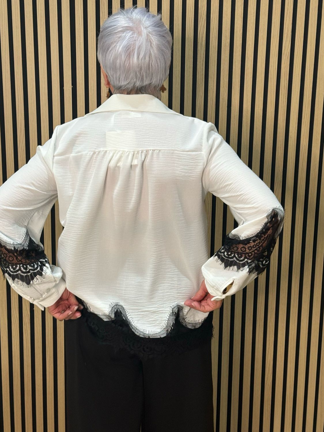 Lace Trim Button Shirt - White