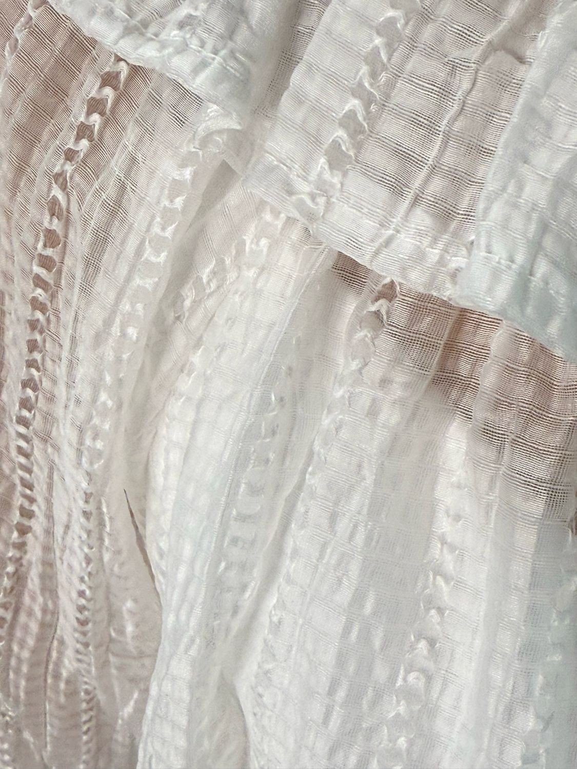 Ruffle Neck Textured Top - White