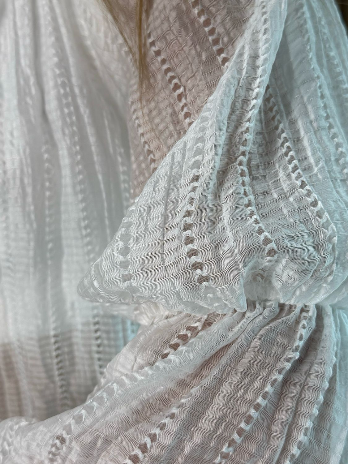 Ruffle Neck Textured Top - White