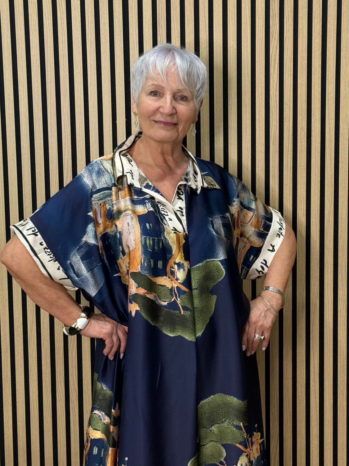 Abstract Print Shirt Dress - Navy