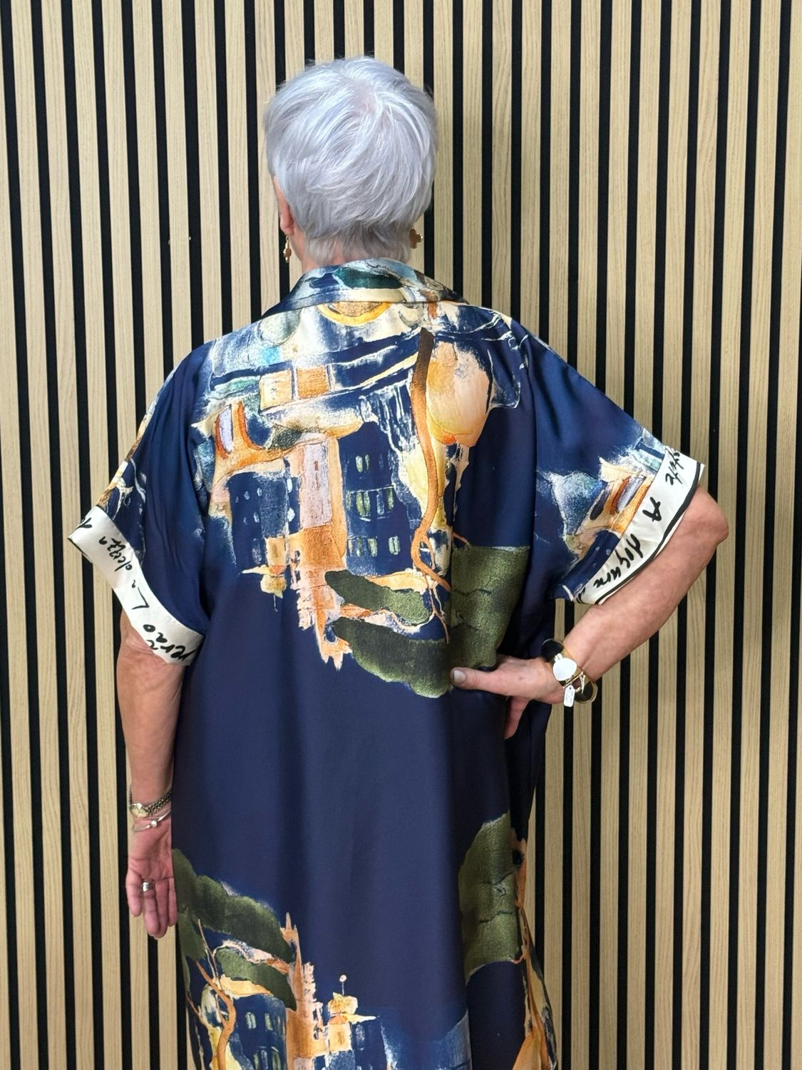 Abstract Print Shirt Dress - Navy