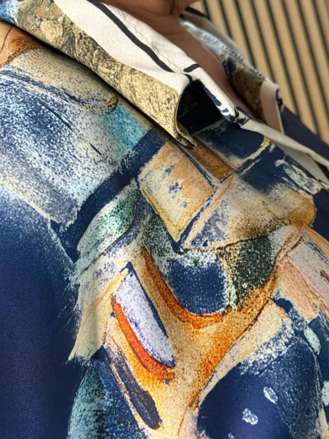 Abstract Print Shirt Dress - Navy