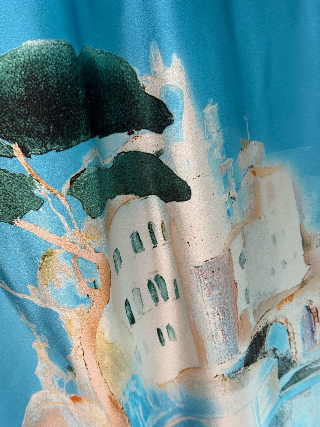 Abstract Print Shirt Dress - Aqua