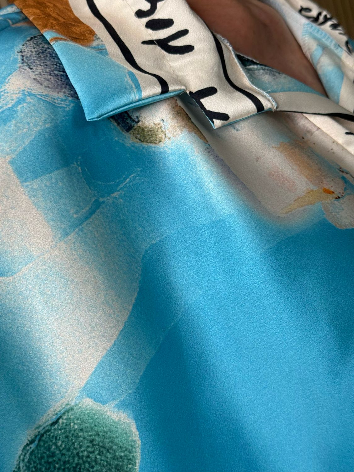 Abstract Print Shirt Dress - Aqua