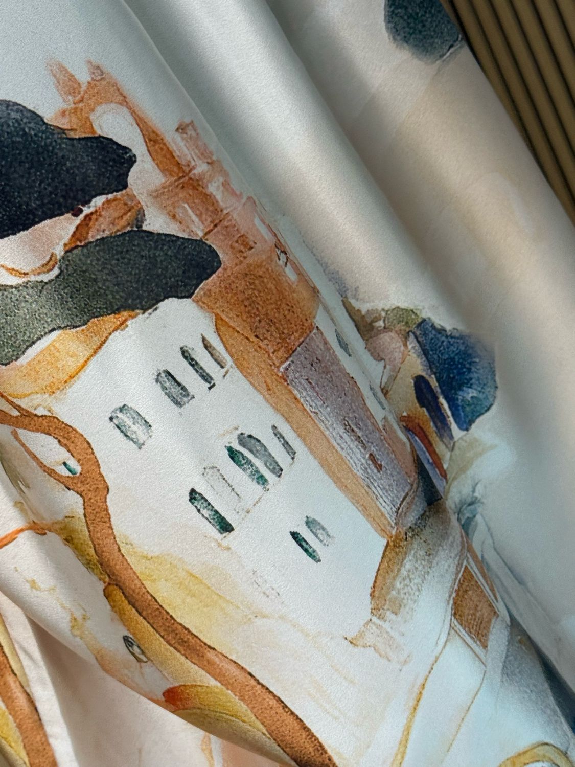 Abstract Print Shirt Dress - Cream