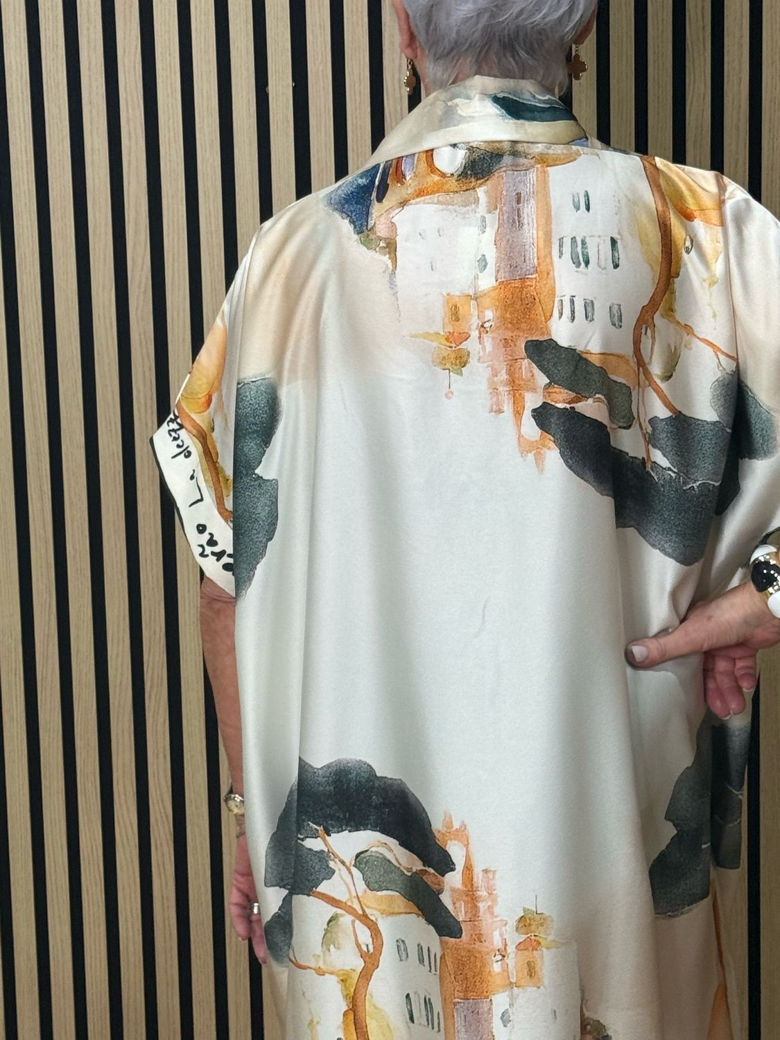 Abstract Print Shirt Dress - Cream