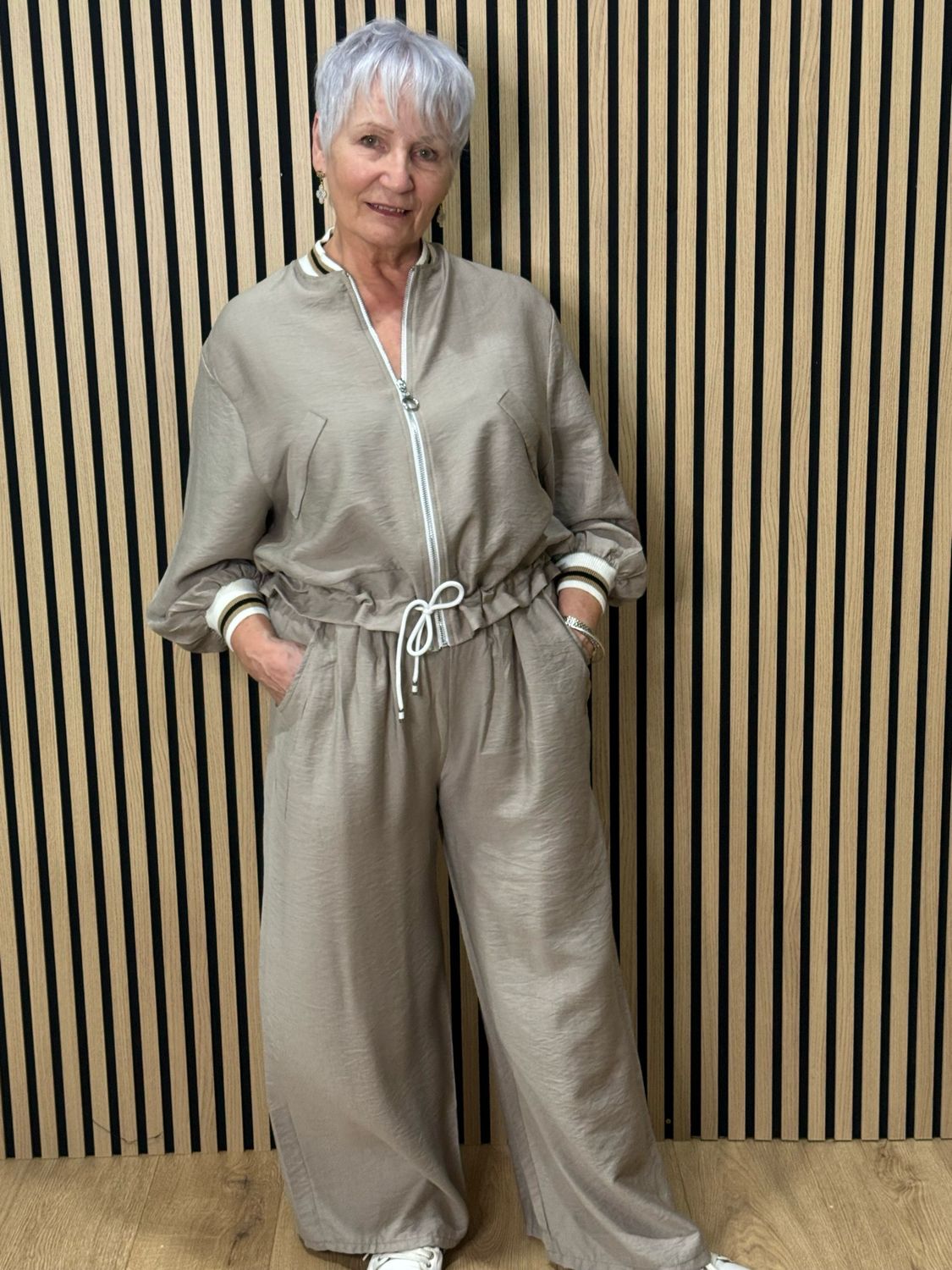 Zip Front Co-Ord Set - Taupe