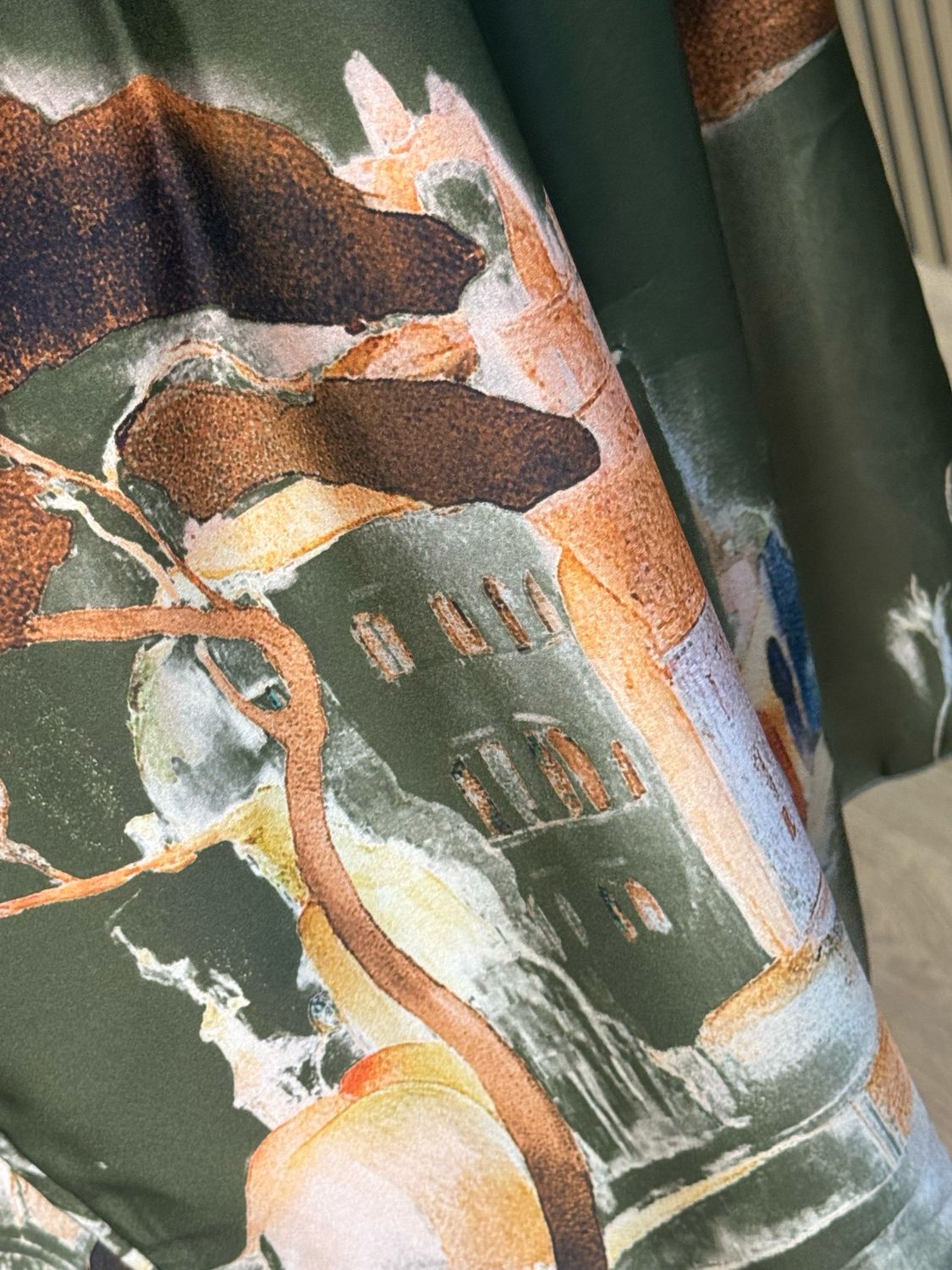 Abstract Print Shirt Dress - Khaki