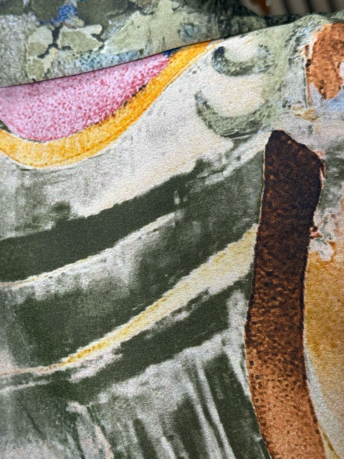 Abstract Print Shirt Dress - Khaki