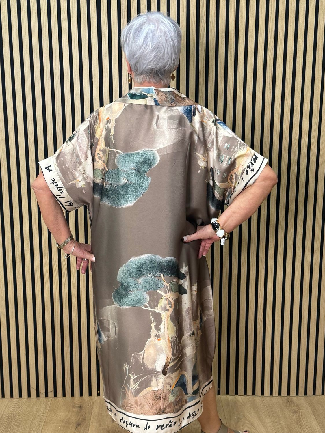 Abstract Print Shirt Dress - Bronze